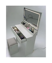 Streamdale Furniture 31" x 20" Led Vanity Table with Mirror, Stool, and Adjustable Lighting