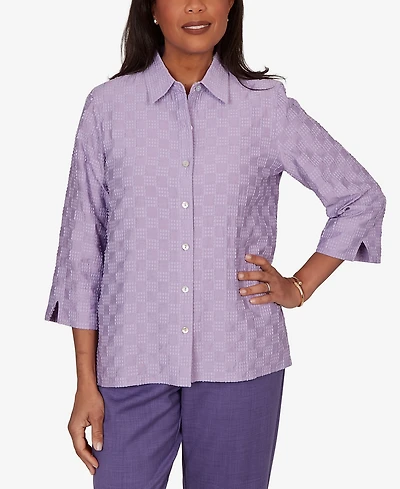 Alfred Dunner Women's Grand Bazaar Box Textured Button-Front Top