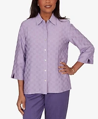 Alfred Dunner Women's Grand Bazaar Box Textured Button-Front Top