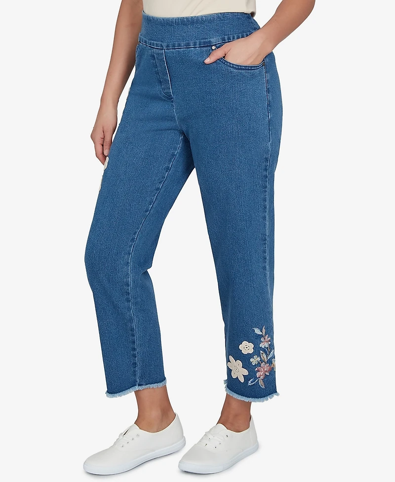 Alfred Dunner Women's Camden Market Floral Crochet Applique Ankle Jeans