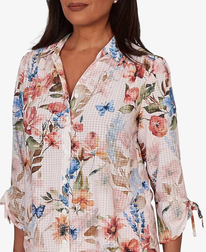 Alfred Dunner Women's Camden Market Botanical Butterfly Button-Front Top