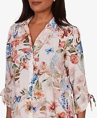 Alfred Dunner Women's Camden Market Botanical Butterfly Button-Front Top