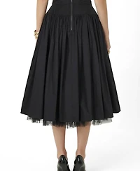 Modenaire Women's High Waist Gathered Tulle Hem Midi Skirt