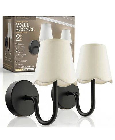 Bell + Howell Set of 2 Scallop Shade Dimmable Led Rechargeable Cordless Touch Control Lights Wall Sconces