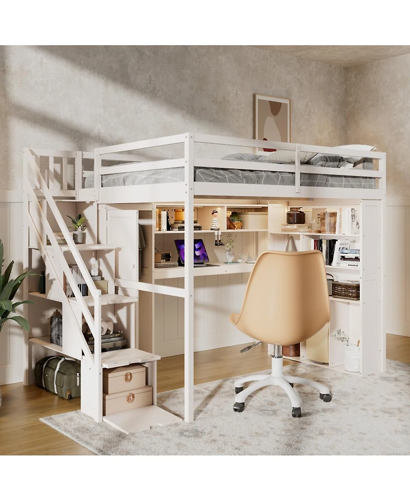 Streamdale Furniture Full Loft Bed with Wardrobe, Desk