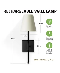 Bell + Howell Fabric Smooth Shade Dimmable Led Rechargeable Cordless Touch Control Lights Wall Sconces