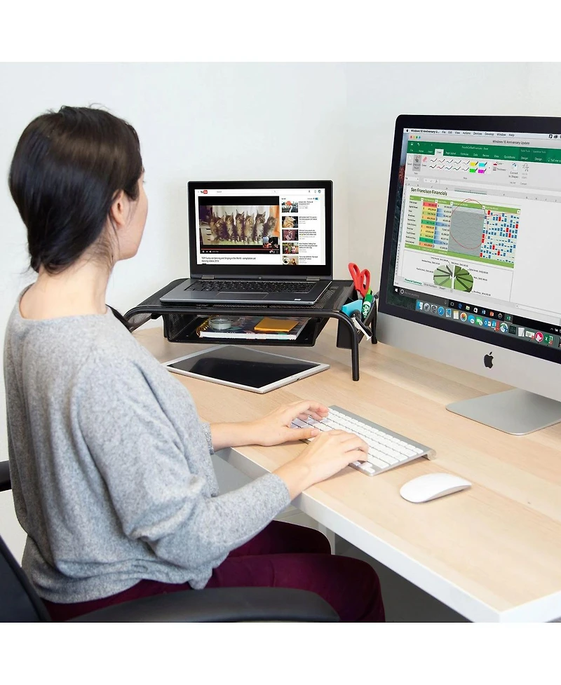 Mount-It! Metal Mesh Monitor Stand with Pull Out Drawer