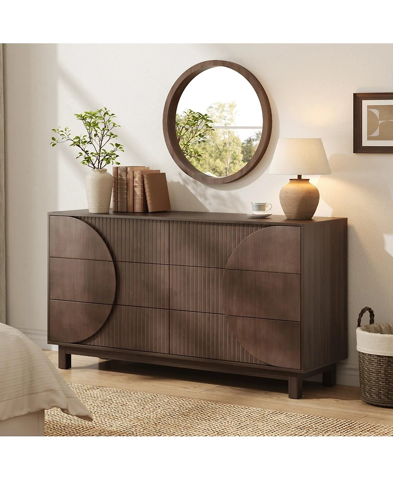 Streamdale Furniture 6-Drawer Fluted Wood Dresser and Tv Stand, 60" Wide