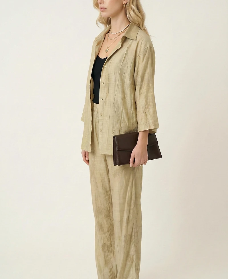 Modenaire Women's Relaxed Button-Front Shirt Outfit Set
