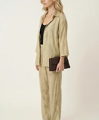 Modenaire Women's Relaxed Button-Front Shirt Outfit Set