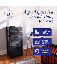 Homz Tall Solid Plastic 4 Drawer Medium Storage Cart with Wheels