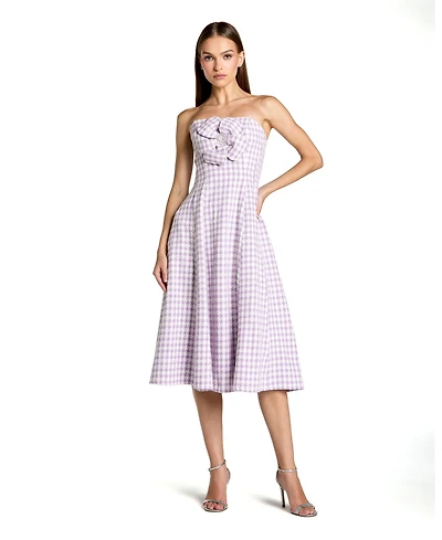 Mac Duggal Women's Strapless Boucle Midi Dress with Embellished Floral Detail