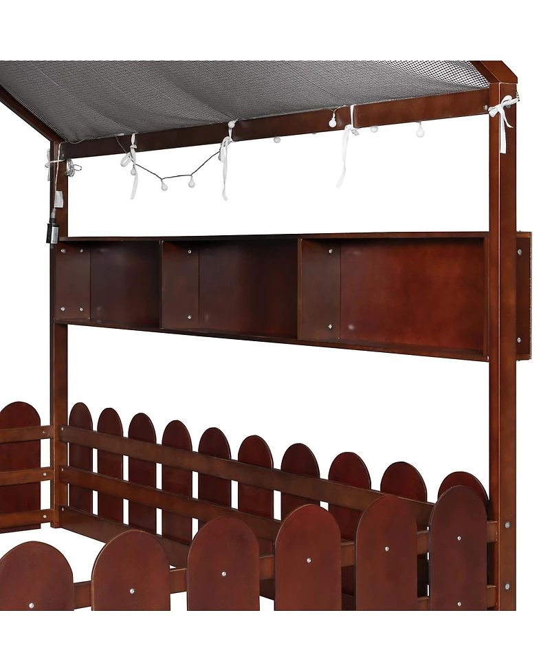 Streamdale Furniture Full Size Montessori House Bed with Fence, Storage and Lights