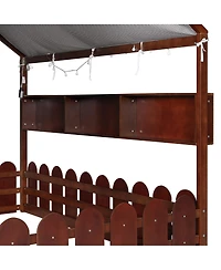 Streamdale Furniture Full Size Montessori House Bed with Fence, Storage and Lights