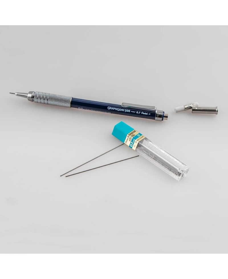 Pentel GraphGear 500 Automatic Drafting Pencil (0.7mm), Refill Eraser Tube and Large Block Eraser with holder