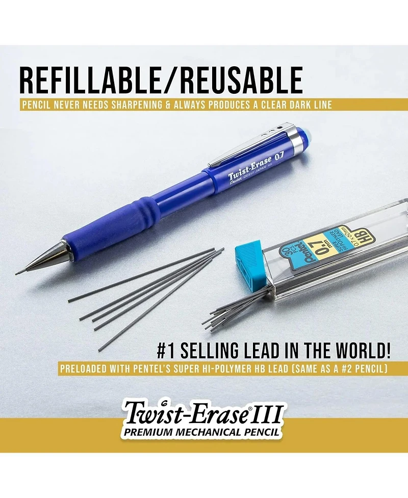 Pentel Twist-Erase Iii Mechanical Pencil, 4-packs, 0.7 mm, Medium
