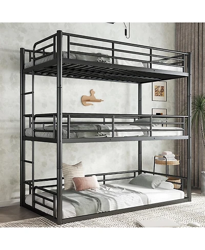 Streamdale Furniture Twin Over Twin Over Twin Metal Triple Bunk Bed with Safety Guardrails
