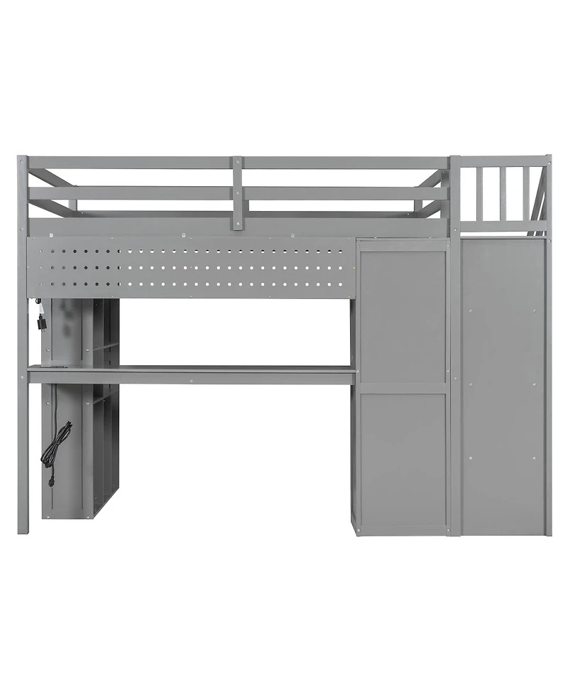 Streamdale Furniture Full Loft Bed with Wardrobe, Desk, Shelves and Lights