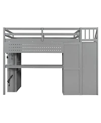 Streamdale Furniture Full Loft Bed with Wardrobe, Desk, Shelves and Lights
