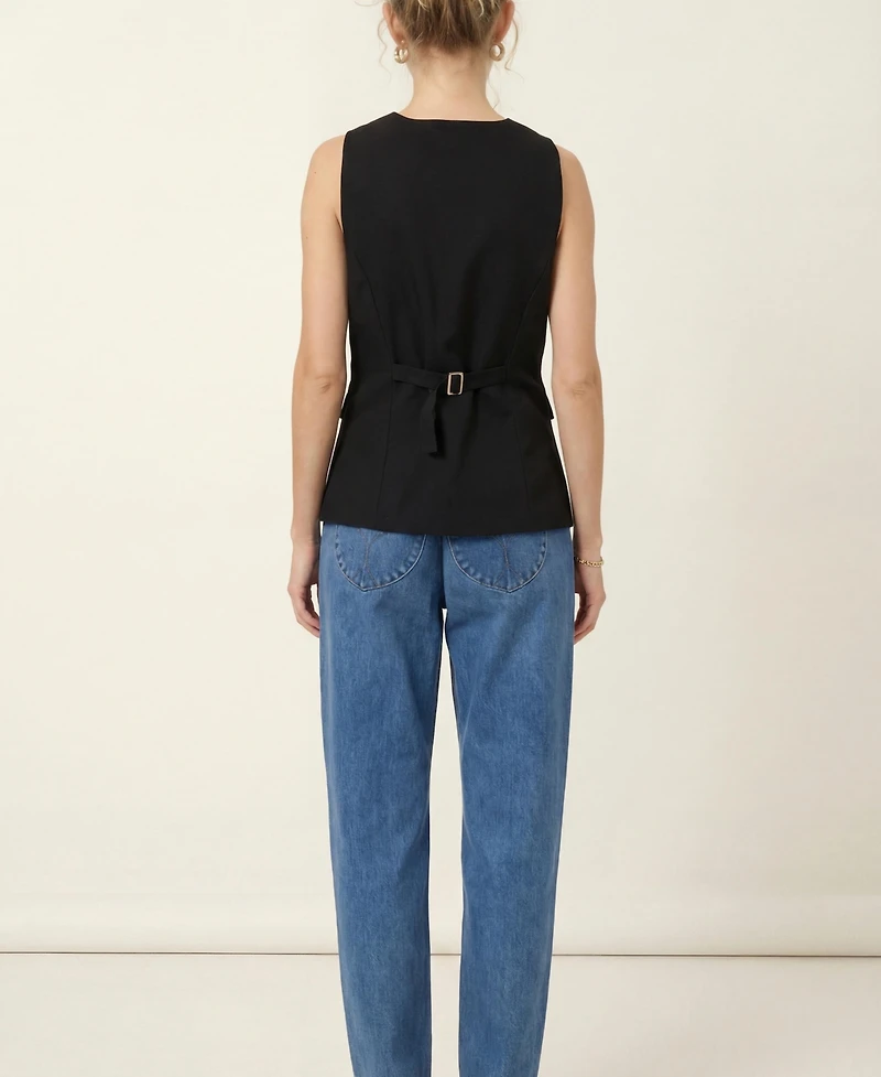 Modenaire Women's Longline Button Front Flap Pocket Vest