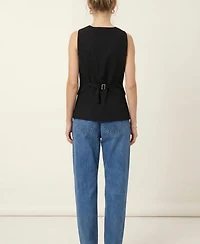 Modenaire Women's Longline Button Front Flap Pocket Vest