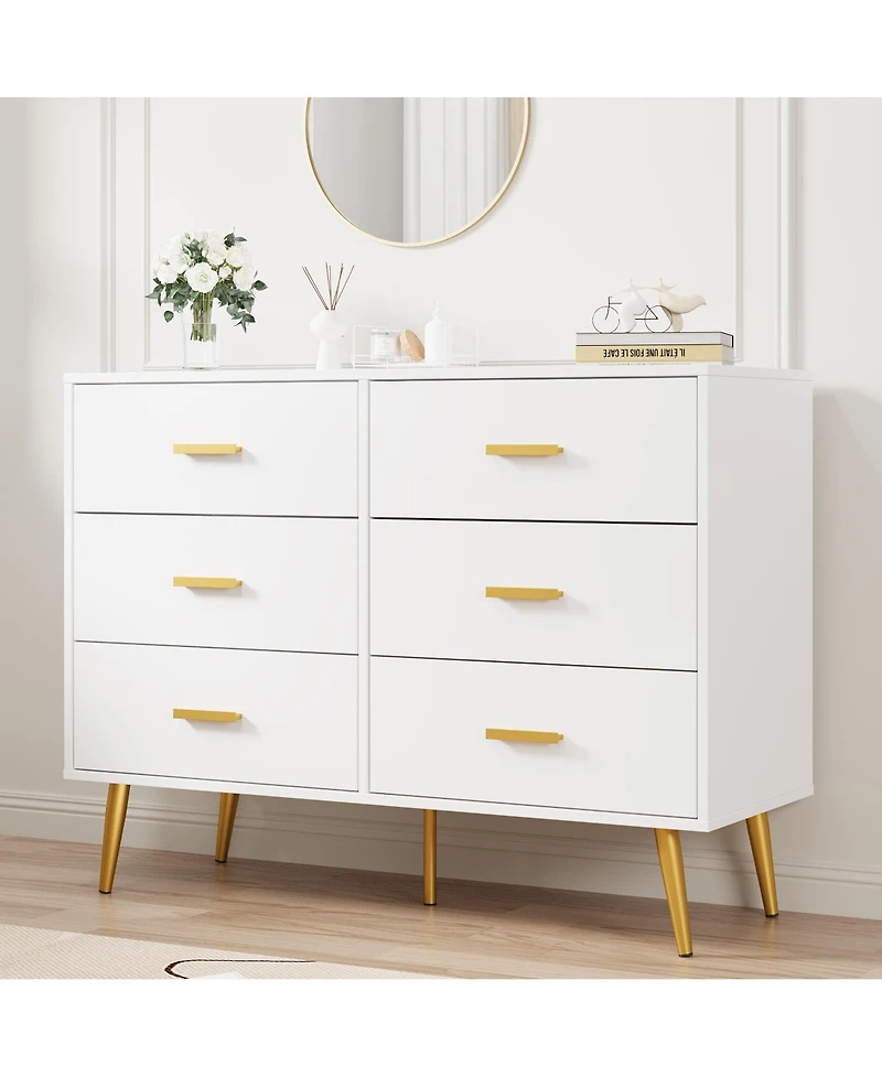 homfan 6-Drawer Dresser for Bedroom, Cabinet with Elevated Base, Fabric Storage Tower, Steel Frame, Chest Drawers Organizer for Closet, Living Room