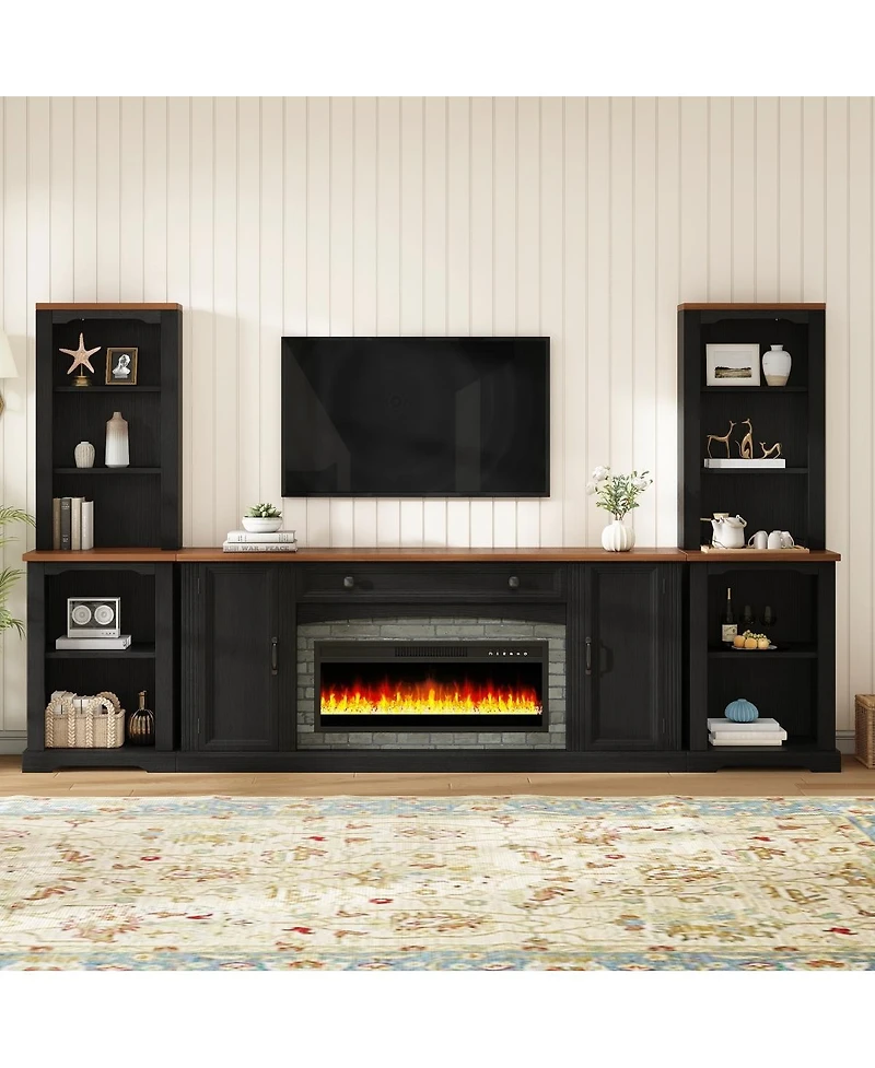 Streamdale Furniture 3-Piece Electric Fireplace Entertainment Center for TVs Up to 70"