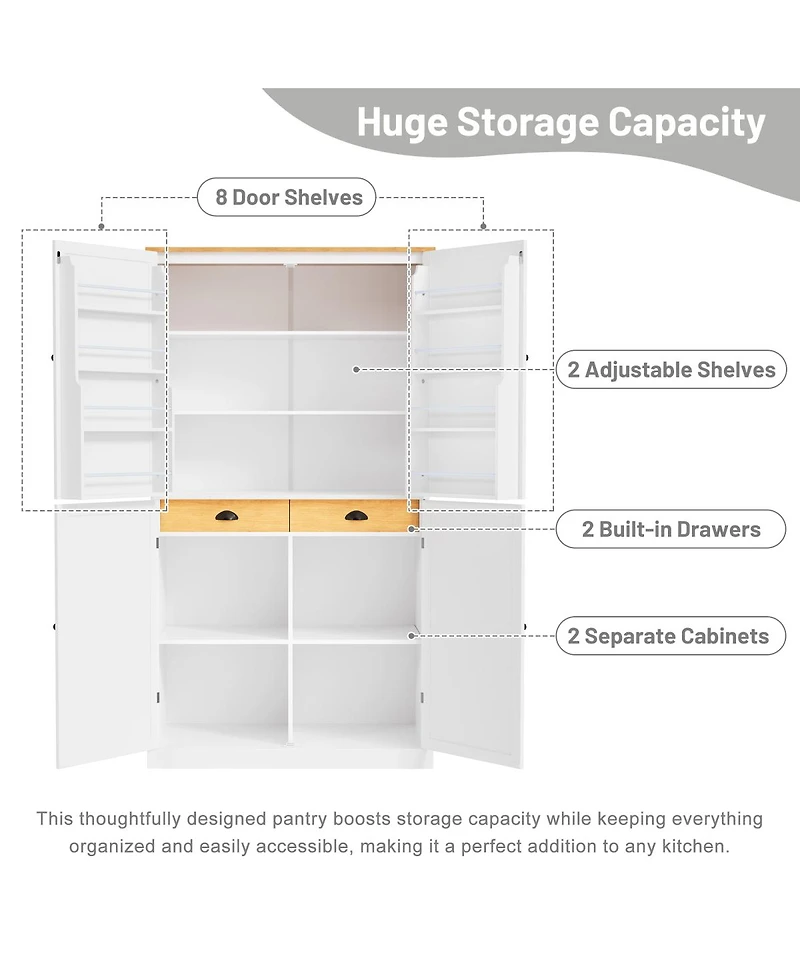 Streamdale Furniture Freestanding Kitchen Pantry Cabinet with 2 Drawers and Adjustable Shelves