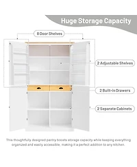 Streamdale Furniture Freestanding Kitchen Pantry Cabinet with 2 Drawers and Adjustable Shelves