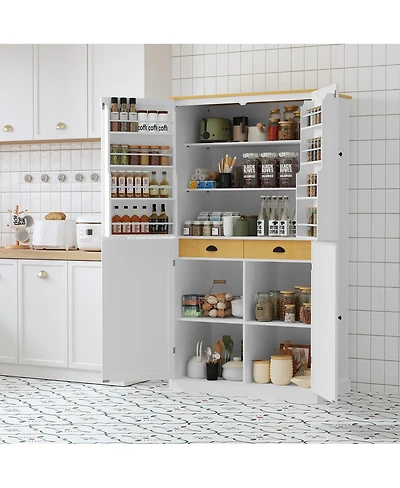 Streamdale Furniture Freestanding Kitchen Pantry Cabinet with 2 Drawers and Adjustable Shelves