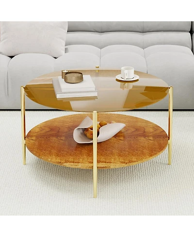 Streamdale Furniture Modern Gold Round Double-Layer Tempered Glass Coffee Table (32.28")