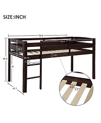 Streamdale Furniture Twin Wood Loft Bed Low Loft Beds with Ladder,Twin