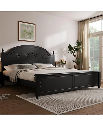 Streamdale Furniture King size Wooden Bed Frame with Arched Headboard and Classic Design