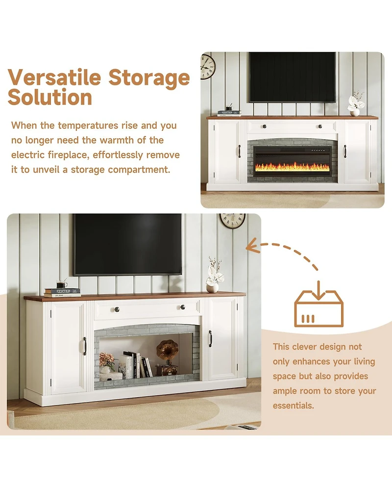 Streamdale Furniture Farmhouse Electric Fireplace Tv Stand for TVs up to 70"