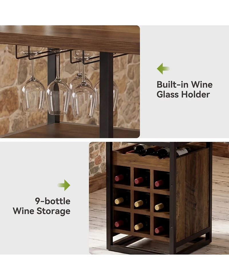 Tribesigns Finmind Square Bar Table, High Top Pub Cocktail Table with Glass Holder, Wine Bar Cabinet