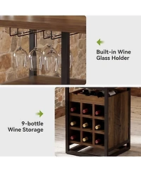 Tribesigns Finmind Square Bar Table, High Top Pub Cocktail Table with Glass Holder, Wine Bar Cabinet