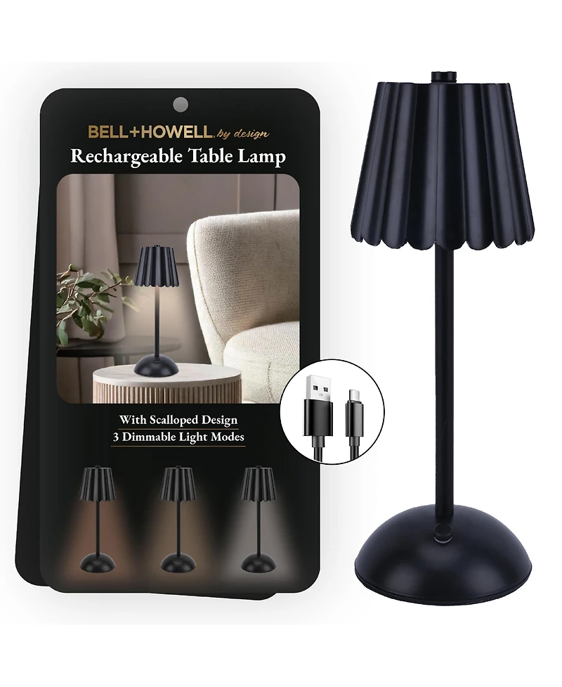 Bell + Howell Rechargeable Scalloped Design Portable Led Light with 3 Dimmable Modes Table Lamp