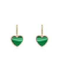The Lovery Large Malachite Cz Halo Heart Dangle Earrings 14K Gold-Plated Sterling Silver