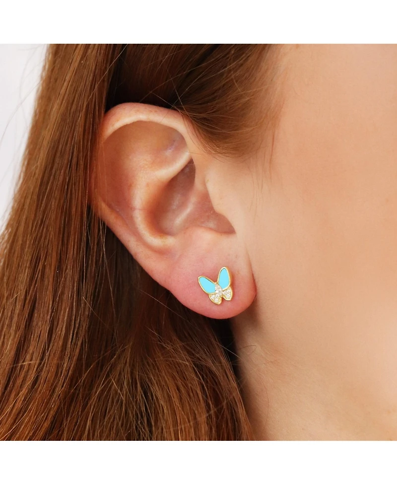 The Lovery Turquoise Cz Butterfly Stud Earrings 14K Gold-Plated Sterling Silver