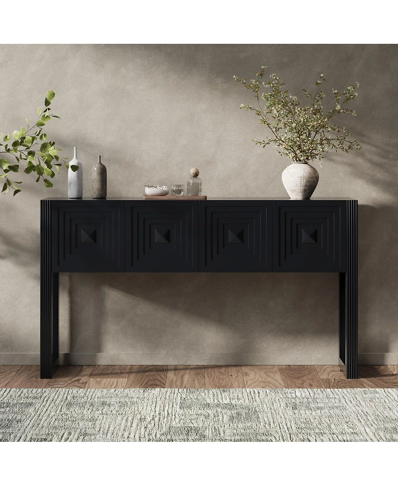 Streamdale Furniture Geometric Carved Console Table with 3 Soft-Close Drawers
