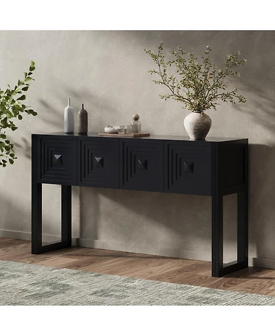 Streamdale Furniture Geometric Carved Console Table with 3 Soft-Close Drawers