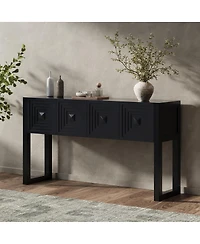 Streamdale Furniture Geometric Carved Console Table with 3 Soft-Close Drawers