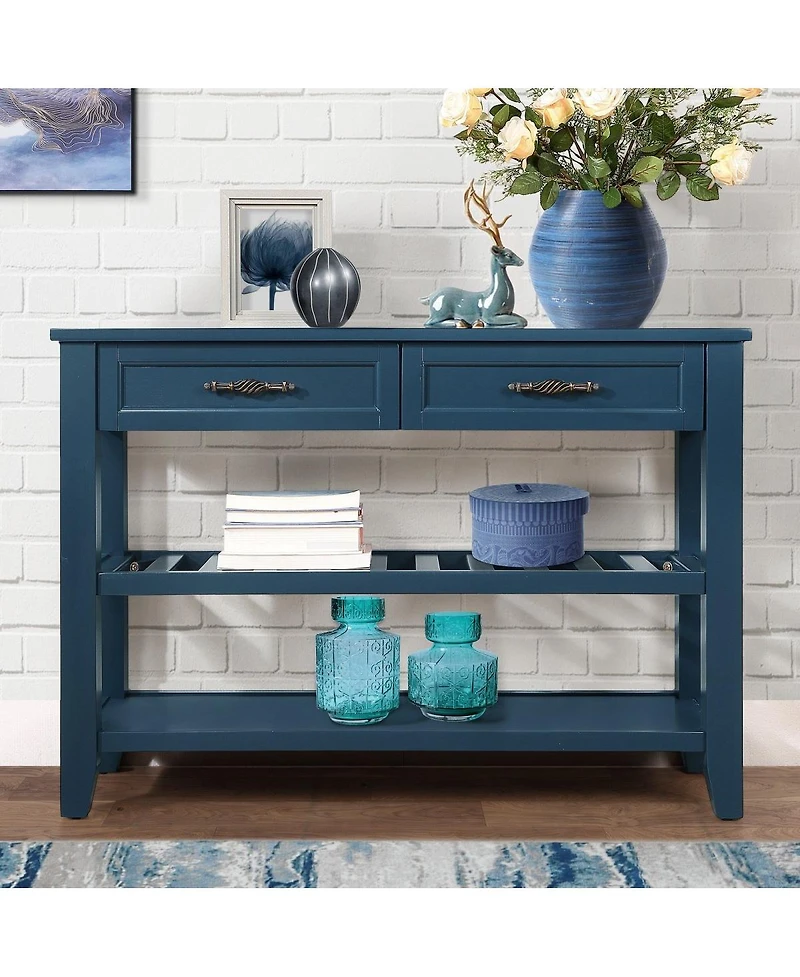 Streamdale Furniture Mid-Century 42" Solid Wood Console Sofa Table with 2 Drawers