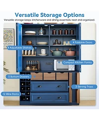 Streamdale Furniture Farmhouse 71''H Large Kitchen Pantry with 4 Foldable Doors and Power Outlet