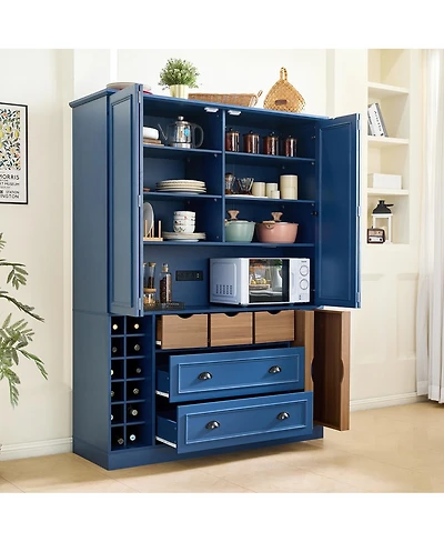 Streamdale Furniture Farmhouse 71''H Large Kitchen Pantry with 4 Foldable Doors and Power Outlet