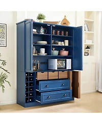 Streamdale Furniture Farmhouse 71''H Large Kitchen Pantry with 4 Foldable Doors and Power Outlet
