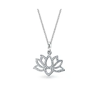 Bling Jewelry Open Lily Flower Zen Lotus Pendant Necklace and Stud Earrings Jewelry Set
