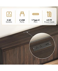 Streamdale Furniture 4-Door Wood Sideboard Buffet with Power Outlet and Wavy Texture