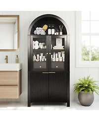 Streamdale Furniture 71" Fluted Arched Pantry Cabinet with Adjustable Shelves and Glass Door
