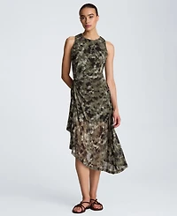 Kenneth Cole Women's Sheer Mesh Overlay Asymmetric Hem Midi Dress